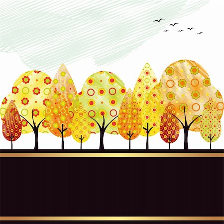simsearch:400-06179170,k - Abstract colorful autumn tree and bird greeting card Stock Photo - Budget Royalty-Free & Subscription, Code: 400-05699985
