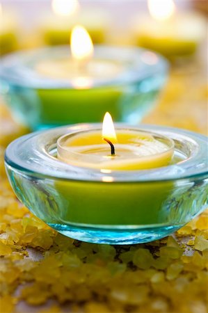 Close-up of yellow candles with yellow bath salt Stock Photo - Budget Royalty-Free & Subscription, Code: 400-05690074