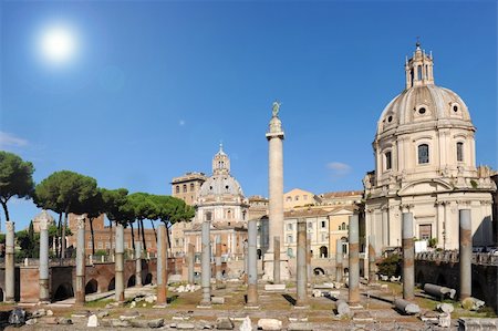 simsearch:400-05680047,k - Trajan's Forum (Forum Traiani) with Trajan's Column and Santa Maria di Loreto church on background. Trajan's Forum is an ancient structure in Rome, Italy Photographie de stock - Aubaine LD & Abonnement, Code: 400-05690273