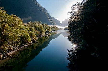 View from swing bridge, last day of the Milford Track, South Island, New Zealand Stockbilder - Microstock & Abonnement, Bildnummer: 400-05690414