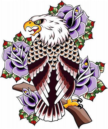 decorative flowers and birds for greetings card - eagle with rose background Photographie de stock - Aubaine LD & Abonnement, Code: 400-05690526