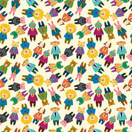 fun happy colorful background images - cartoon animal office worker seamless pattern Foto de stock - Super Valor sin royalties y Suscripción, Código: 400-05690544