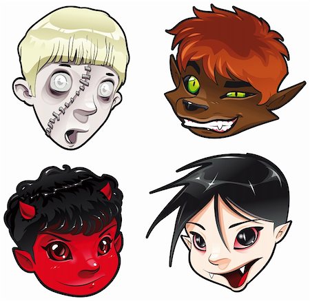 Zombie, Werewolf, Devil and Vampire. Cartoon and vector isolated characters. Stock Photo - Budget Royalty-Free & Subscription, Code: 400-05691008
