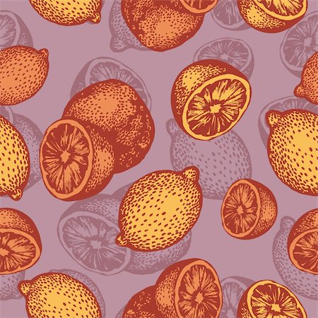 drawing lemon - abstract vector seamless retro background with orange and lemon Stock Photo - Budget Royalty-Free & Subscription, Code: 400-05692147