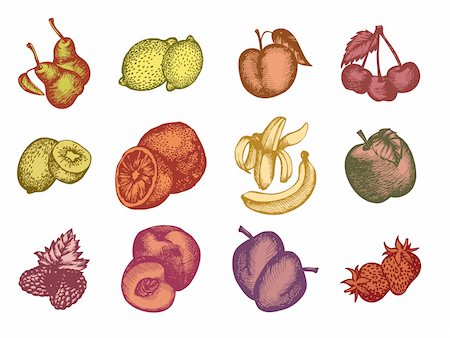 vector set of different fruits and berries Stock Photo - Budget Royalty-Free & Subscription, Code: 400-05692149