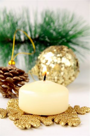 simsearch:400-07246701,k - Christmas decoration,  fir sprig, candle and cones Stock Photo - Budget Royalty-Free & Subscription, Code: 400-05692236