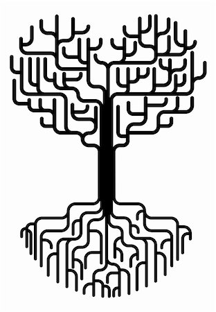 Conceptual abstract tree silhouette illustration. Tree with branches in the shape of a heart with strong roots. Love needing strong foundations or just concept for love. Stock Photo - Budget Royalty-Free & Subscription, Code: 400-05692243