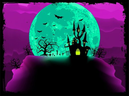 flowers in moonlight - Scary halloween vector with magical abbey. EPS 8 vector file included Stock Photo - Budget Royalty-Free & Subscription, Code: 400-05692370