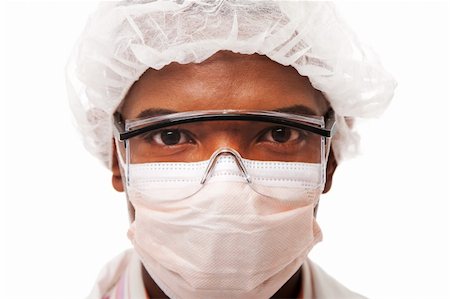 Portrait face of a handsome man dressed as doctor physician scientist surgeon or working in the food industry, with mouth and hair cap for hygiene, isolated. Stock Photo - Budget Royalty-Free & Subscription, Code: 400-05692717