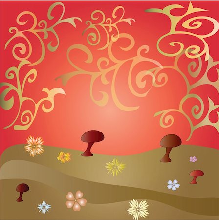 penzurova (artist) - Background with glade, flowers and mushrooms, vector, illustration Foto de stock - Super Valor sin royalties y Suscripción, Código: 400-05693019