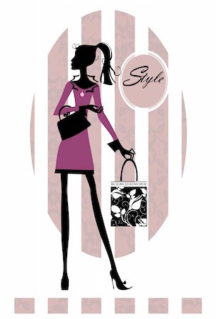 simsearch:400-04284048,k - Vector drawing of fashion girl on shopping - easy to modify Fotografie stock - Microstock e Abbonamento, Codice: 400-05693097