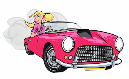 Cartoon of blonde girl driving a sports car isolated on white Stock Photo - Budget Royalty-Free & Subscription, Code: 400-05693133