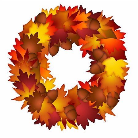 Fall Leaves and Acorns Wreath Isolated on White Background Stock Photo - Budget Royalty-Free & Subscription, Code: 400-05693193