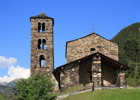 pyrenees landmark - Sant Joan de Caselles (Canillo, Andorra). Romanesque church build in the 12th century. Stock Photo - Budget Royalty-Free & Subscription, Code: 400-05693203