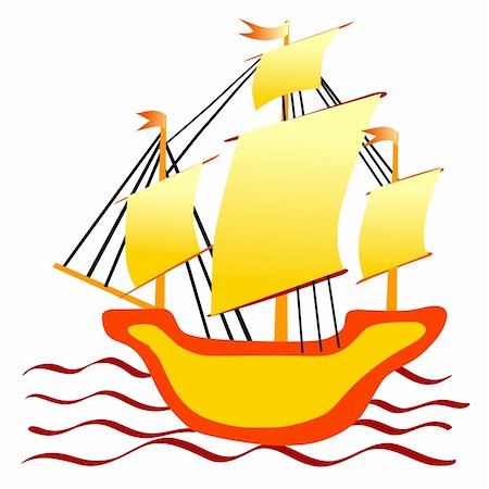 Illustration of sea ship in child's drawing style Stock Photo - Budget Royalty-Free & Subscription, Code: 400-05693223