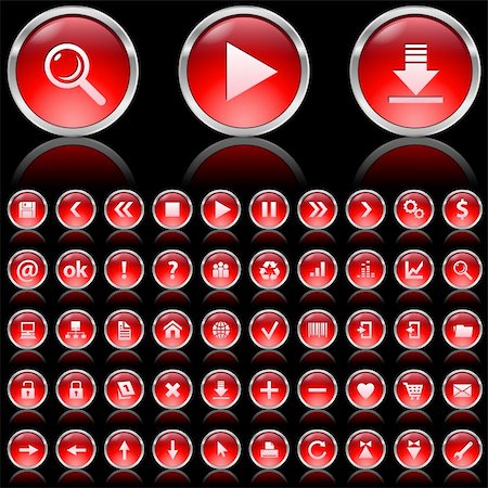 simsearch:400-04649079,k - Set of red glossy icons on black background Stockbilder - Microstock & Abonnement, Bildnummer: 400-05693369