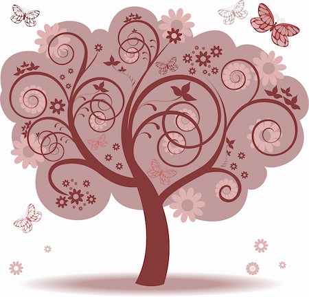 simsearch:400-07209254,k - fantasy tree with red leaves and butterflies Stock Photo - Budget Royalty-Free & Subscription, Code: 400-05693402