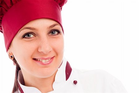 photo of succesfull female restaurant chef on white background Foto de stock - Super Valor sin royalties y Suscripción, Código: 400-05693445
