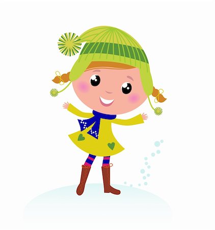 snow winter cartoon clipart - Little Winter Kid isolated on white - vector cartoon Stock Photo - Budget Royalty-Free & Subscription, Code: 400-05693547