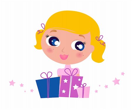 simsearch:400-05693542,k - Cute Blond Girl with Gifts. Vector cartoon Illustration. Photographie de stock - Aubaine LD & Abonnement, Code: 400-05693552