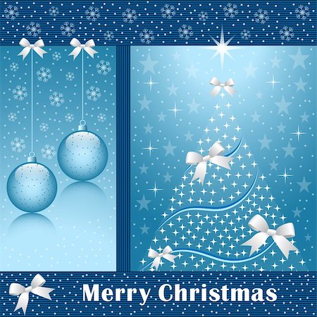 Christmas tree, balls, bows, stars, snowflakes and snow on a blue background. Photographie de stock - Aubaine LD & Abonnement, Code: 400-05693564