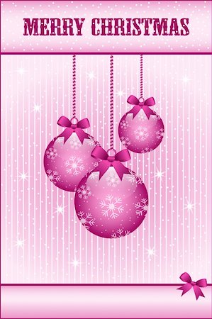 Rose pink christmas balls and bows decorated with snowflakes. Stars and snow in the background. Copy space for text. Photographie de stock - Aubaine LD & Abonnement, Code: 400-05693562