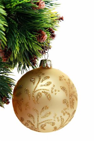 Golden christmas ball isolated over white backround Stock Photo - Budget Royalty-Free & Subscription, Code: 400-05693701