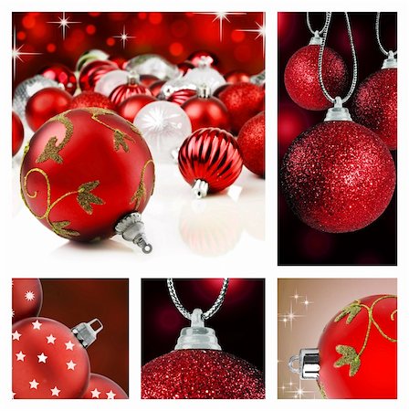 simsearch:400-05359450,k - Collage of red christmas decorations on different backgrounds Stock Photo - Budget Royalty-Free & Subscription, Code: 400-05693864