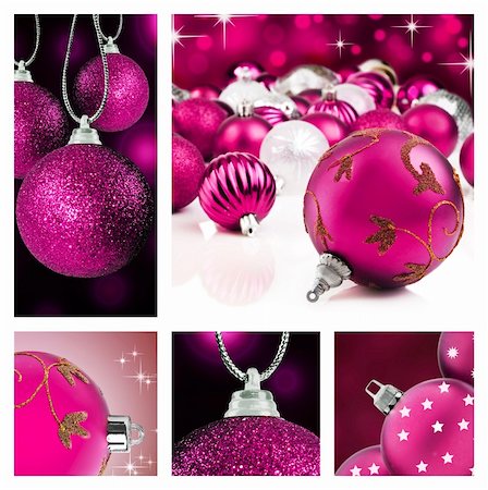 simsearch:400-05359450,k - Collage of pink  christmas decorations on different backgrounds with copy space Stock Photo - Budget Royalty-Free & Subscription, Code: 400-05693863