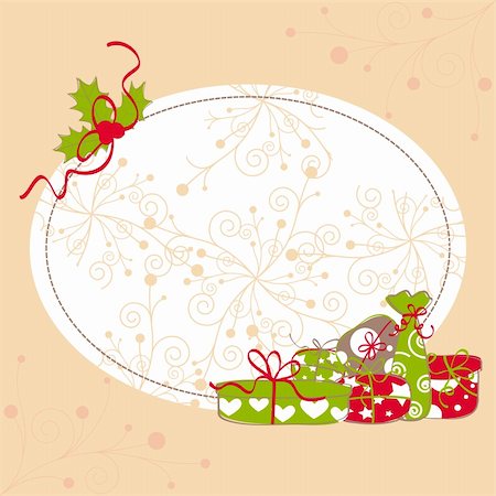 Christmas greeting card holly leaf and colorful present Fotografie stock - Microstock e Abbonamento, Codice: 400-05704295