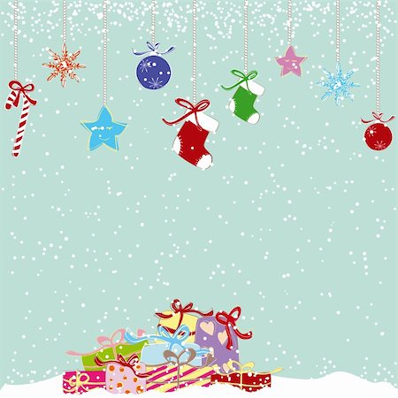 Christmas greeting card colorful present on blue background Fotografie stock - Microstock e Abbonamento, Codice: 400-05704296
