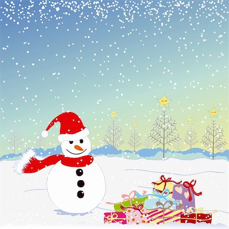 simsearch:400-05716564,k - Christmas greeting snowman and colorful present Foto de stock - Super Valor sin royalties y Suscripción, Código: 400-05704299