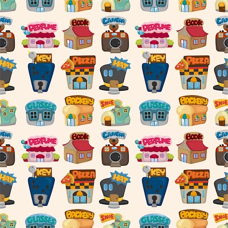 cartoon house / shop seamless pattern Stock Photo - Budget Royalty-Free & Subscription, Code: 400-05704532