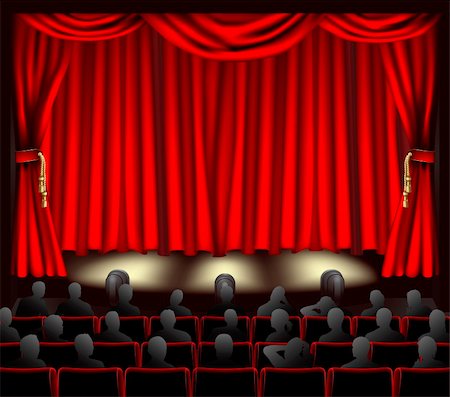 Illustration of theatre with curtains and audience. Stock Photo - Budget Royalty-Free & Subscription, Code: 400-05704639