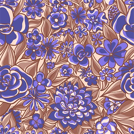 ptits_ptits (artist) - Blue Floral Pattern. Vector illustration Photographie de stock - Aubaine LD & Abonnement, Code: 400-05704699