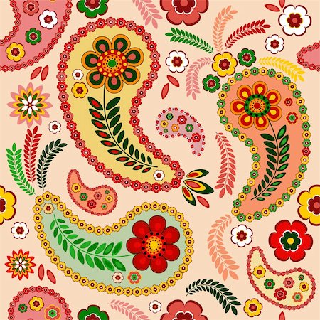 Gentle pink seamless pattern with paisley and flowers (vector) Foto de stock - Super Valor sin royalties y Suscripción, Código: 400-05704947