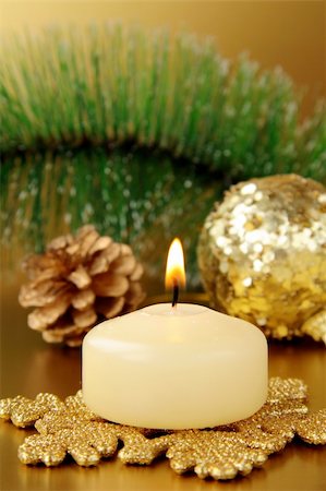 simsearch:400-07246701,k - Christmas decoration,  fir sprig, candle and cones Stock Photo - Budget Royalty-Free & Subscription, Code: 400-05704940