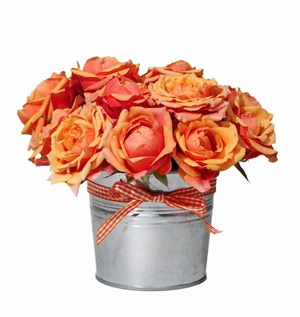 dashapetrenko (artist) - Bouquet of orange roses in the pot on the white background Photographie de stock - Aubaine LD & Abonnement, Code: 400-05705118