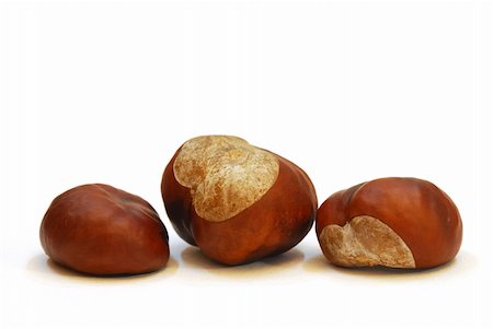 simsearch:400-07289954,k - Three ripe chestnut fruit on white background Foto de stock - Royalty-Free Super Valor e Assinatura, Número: 400-05705124