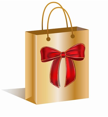 simsearch:400-06199913,k - Golden shopping bag with a red bow. Gift. Vector illustration Stock Photo - Budget Royalty-Free & Subscription, Code: 400-05705169