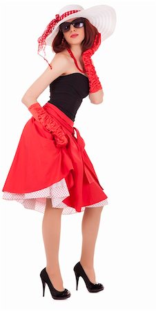 simsearch:400-05192140,k - Full-length girl in retro style with big hat on white background Photographie de stock - Aubaine LD & Abonnement, Code: 400-05705216