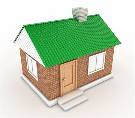 empty street wall - The small house with a green roof on a white background Stock Photo - Budget Royalty-Free & Subscription, Code: 400-05705264
