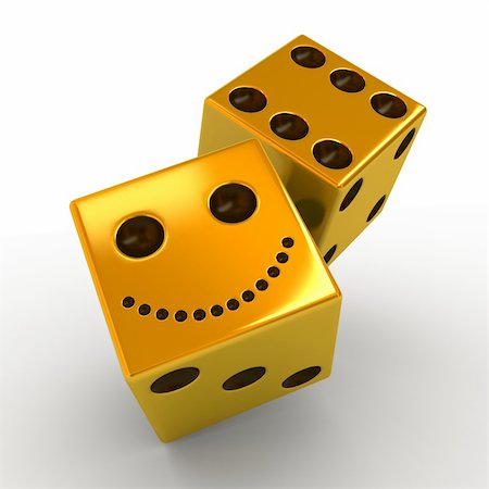 simsearch:400-06911675,k - two smiling golden dice on white background Stock Photo - Budget Royalty-Free & Subscription, Code: 400-05705263