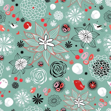 simsearch:400-05912525,k - seamless graphic floral pattern with birds on a green background Stock Photo - Budget Royalty-Free & Subscription, Code: 400-05705531
