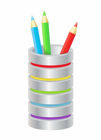 Three colored pencils in modern steel pen-cup Stock Photo - Budget Royalty-Free & Subscription, Code: 400-05705582