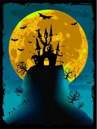 flowers in moonlight - Scary halloween vector with magical abbey. EPS 8 vector file included Stock Photo - Budget Royalty-Free & Subscription, Code: 400-05705698