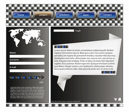 web site design template for company white frame, glossy buttons, origami and world map Stock Photo - Budget Royalty-Free & Subscription, Code: 400-05705747