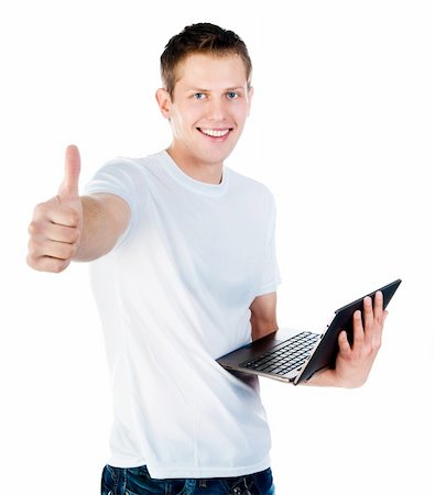 smart guy with a laptop isolated on white Foto de stock - Super Valor sin royalties y Suscripción, Código: 400-05705975