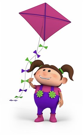 small picture of a cartoon of a person being young - cute girl flying a kite - high quality 3d illustration Photographie de stock - Aubaine LD & Abonnement, Code: 400-05706206