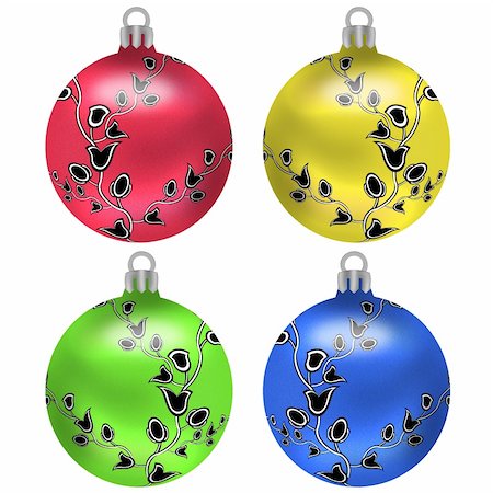 Christmas balls red, blue, green and yellow on a white background Stock Photo - Budget Royalty-Free & Subscription, Code: 400-05706367